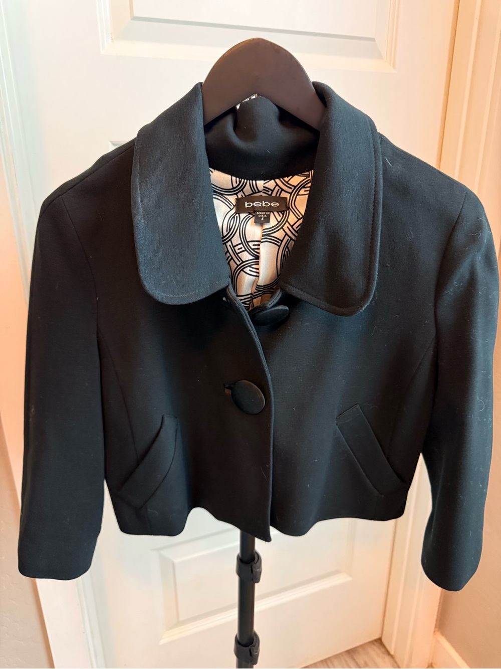 bebe Black Cropped Blazer with Button Front